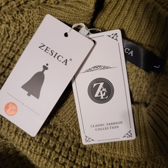 Zesica Large Oversized Sweater olive Green crew neck NWT - Picture 4 of 14